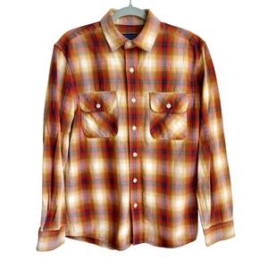 Pendleton Plaid Button Down Mens Small Orange Yellow Cotton Long Sleeve Western